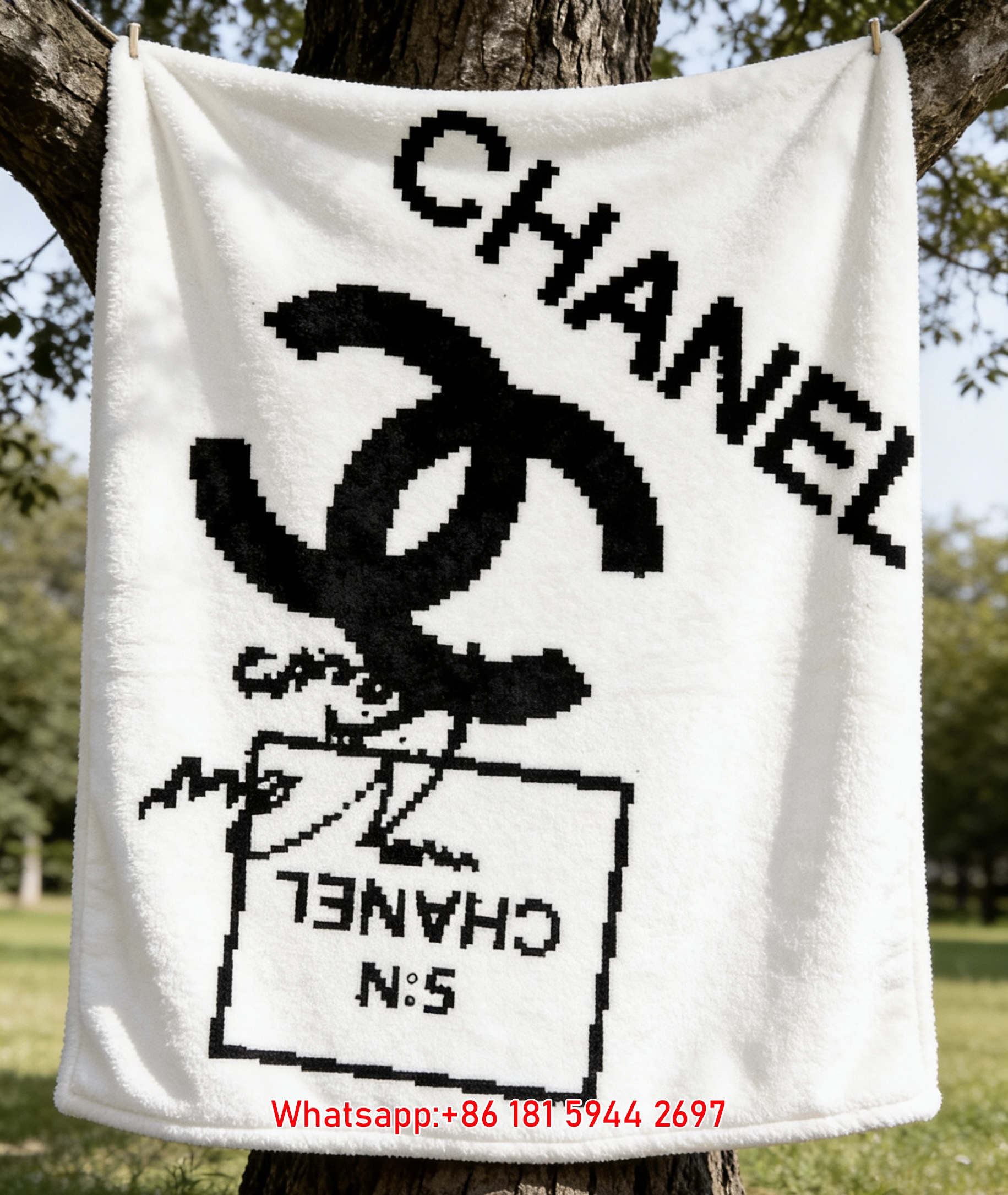 Chanel Vintage Pixel Art CC Logo Flannel Throw Blanket IMG_6668